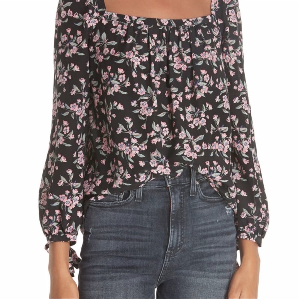 Rebecca Taylor Tilda Floral Silk Square Neck Top
